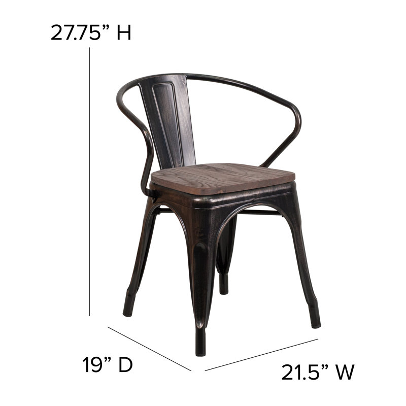 Kesterson Metal Chair with Wood Seat and Arms, Black-Antique Gold