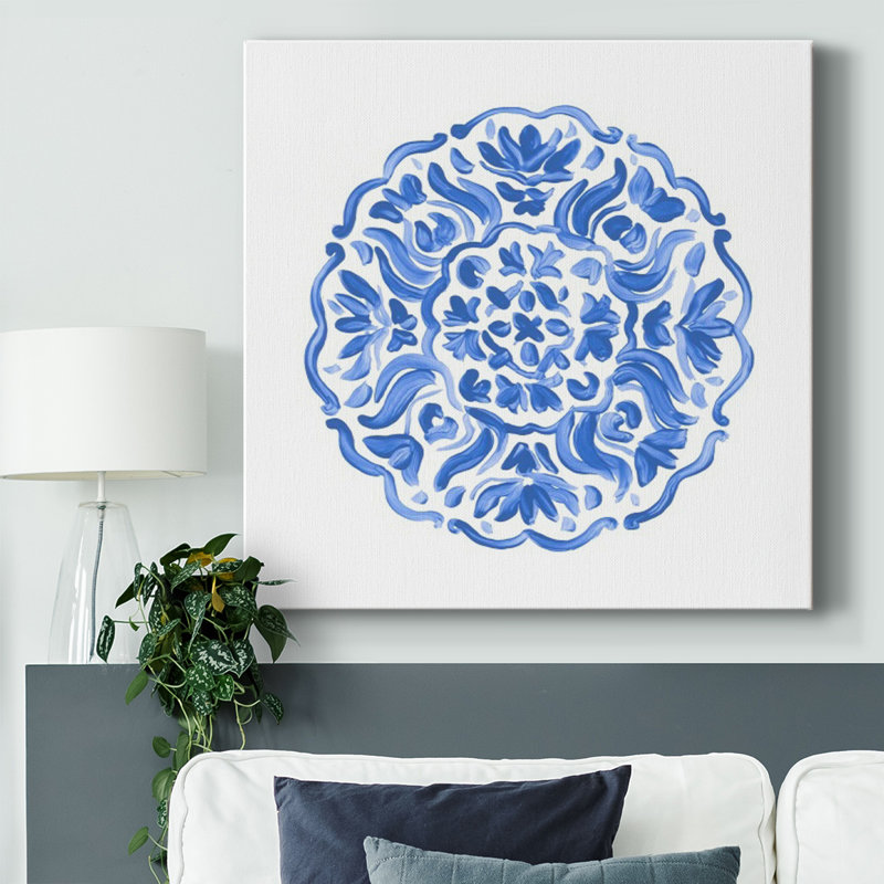 Porcelaine médaillon II sur toile, H 16 po x l 16 po