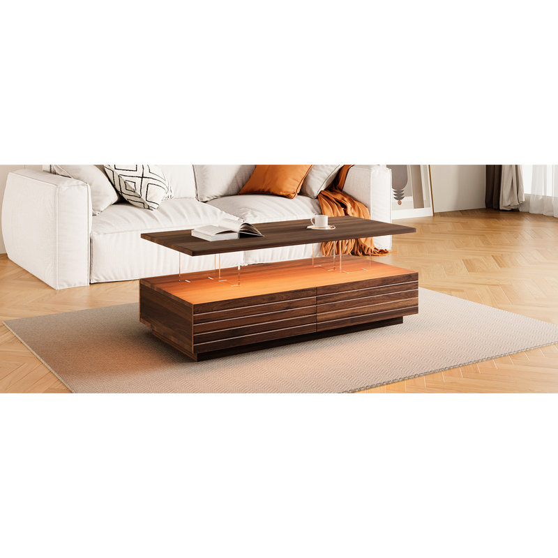 Table basse moderne à DEL avec 2 tiroirs Modern, H 19,6 po x L 45,83 po x l 21,32 po, Noyer