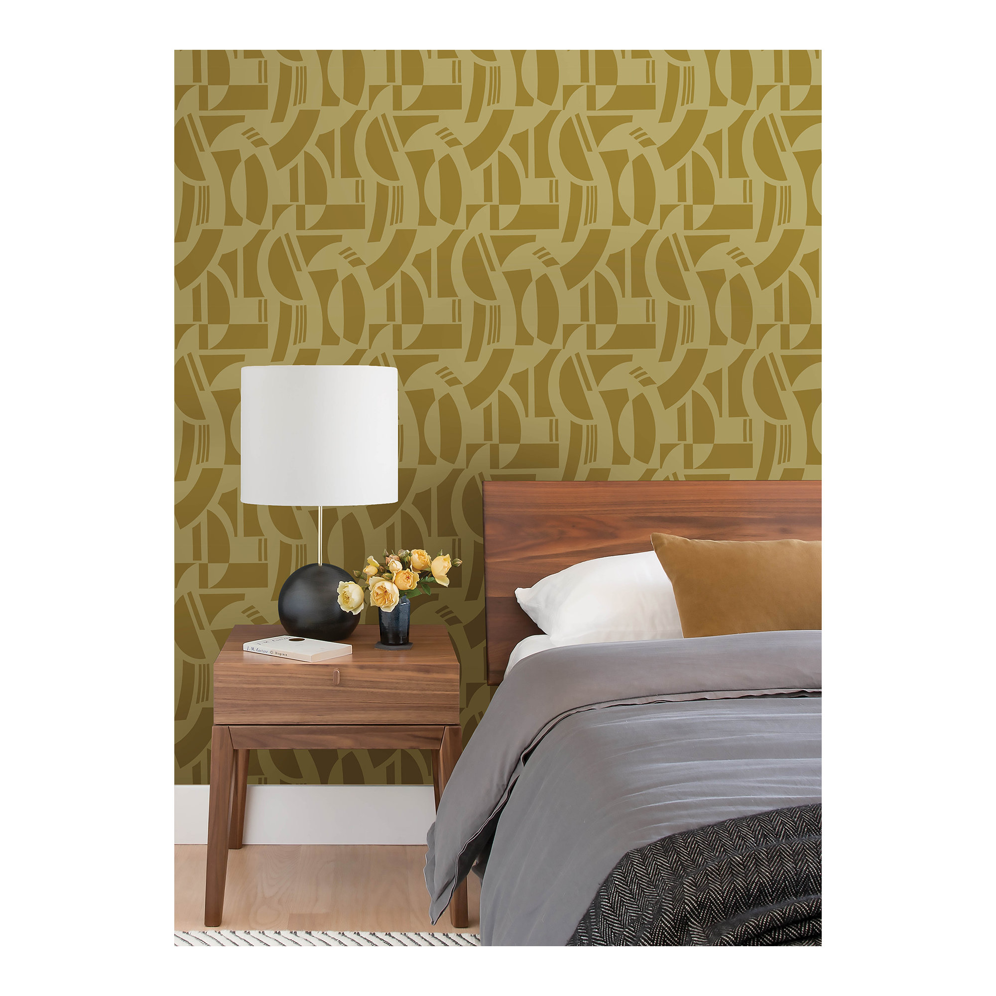 Carter Geometric Flock Wallpaper, Yellow
