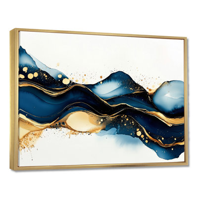 Galaxy Majestic Blue And Gold Liquid Ink I - Abstract Wall Art
