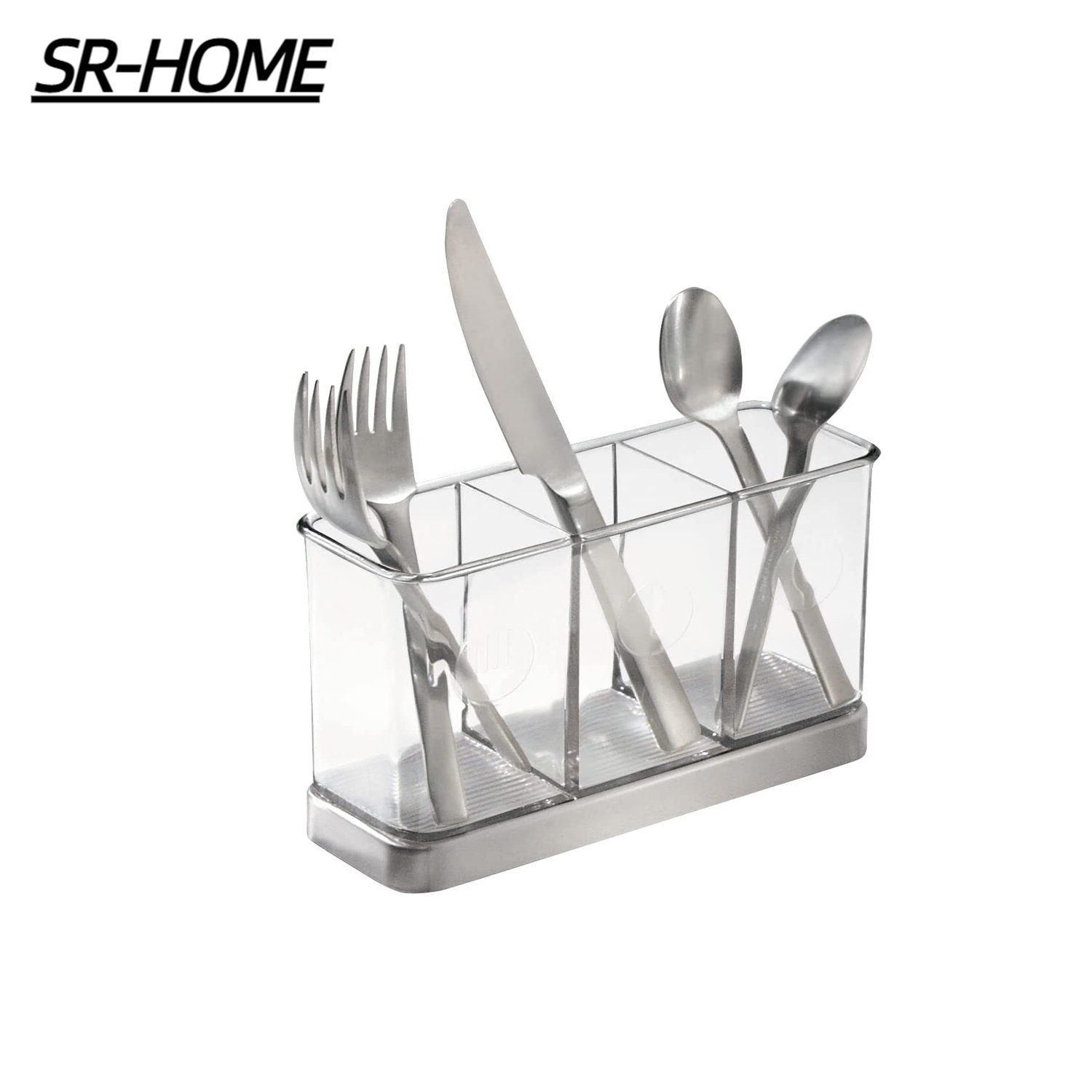 SR-HOME Silverware Organizer With Lid For Drawer, Plastic Utensil Holder  For Countertop, Flatware Storage Cutlery Tray With Cover 5 Compartments
