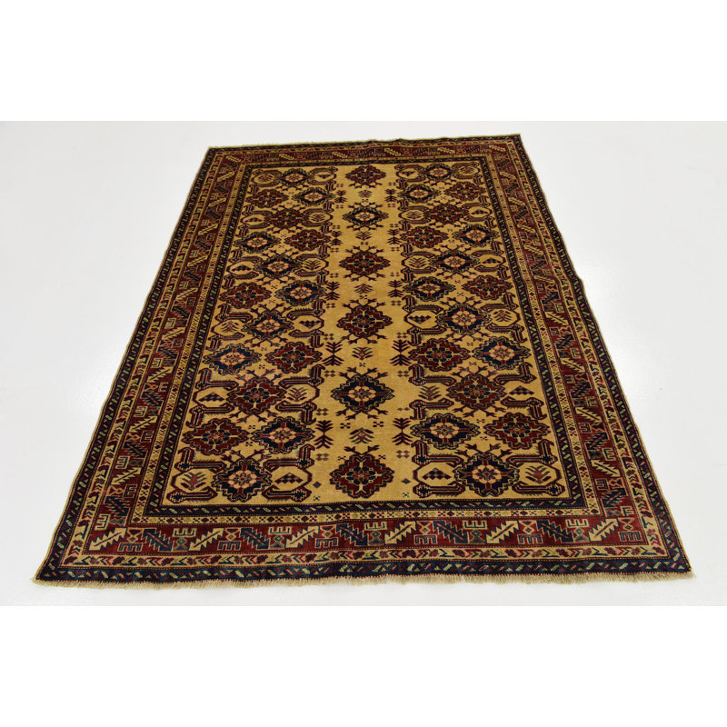 Tapis de la zone en laine beige/rouge 4 pi 9 po x 6 pi 2 po one-of-kind-noué la main Alayna