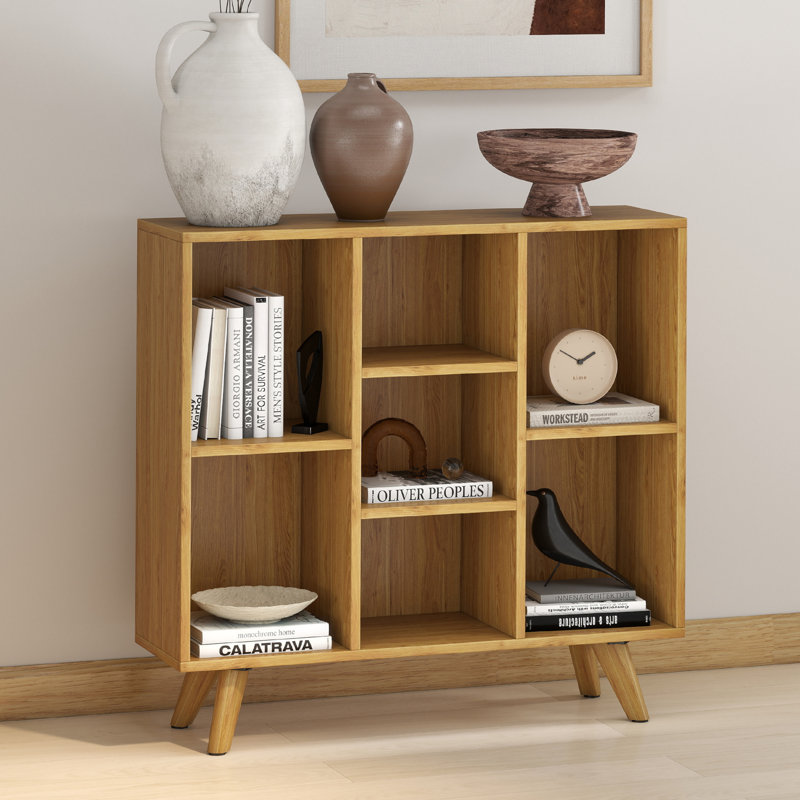 Louise 7 Cubes Storage Bookcase For Living Room, Bedroom, Office, 3 Shelves (30.51"H x 31.89"W x 9.45"D), Oak