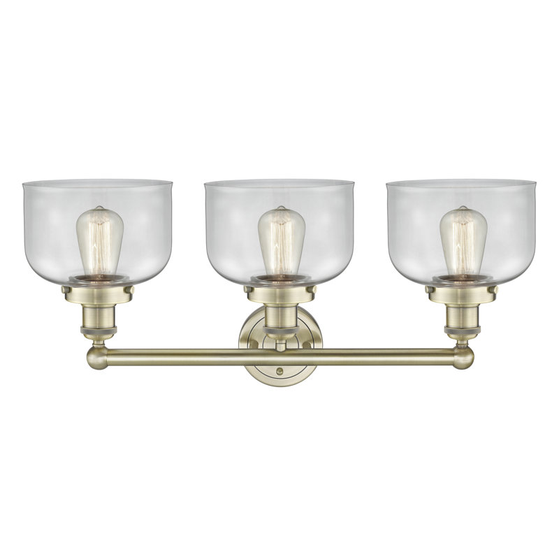 Éclairage pour meuble-lavabo à 3 lumières à intensité variable Raykwan, Transparent, Laiton antique