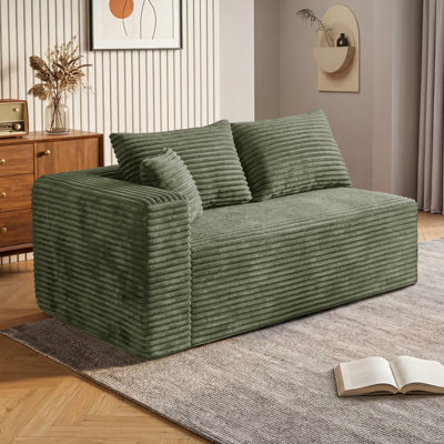 59" Wide Corduroy Loveseat, Upholstered Modular Loveseat with Pocket Spring and 3 Pillows, No Assembly Required Sectional Component for Living Room & Media Room Black/Gray/Blue/Green/Beige/Brown