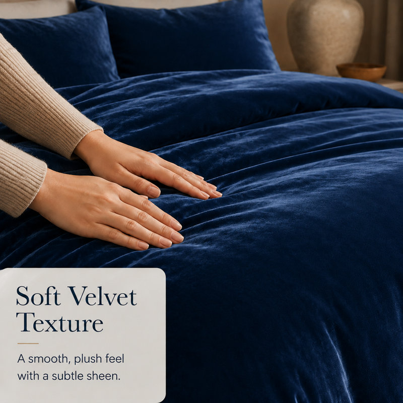Velvet  Duvet Cover Set 3Pcs Luxury Comforter Cover, Queen Duvet Cover + 2 Standard Pillowcases, Navy Blue