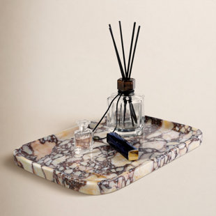 Guein Rectangle Natural Marble Tray,Calacatta Viola