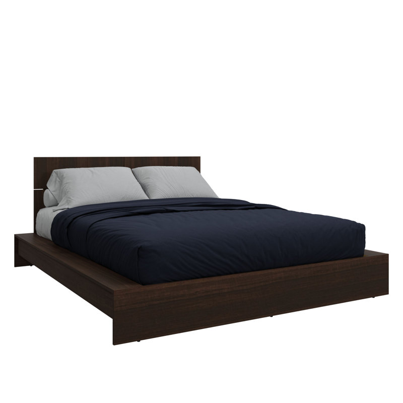 ZEN OMEGA - Lit plateforme avec tête de lit - Assemblage facile, aucun sommier requis, Noyer, Queen