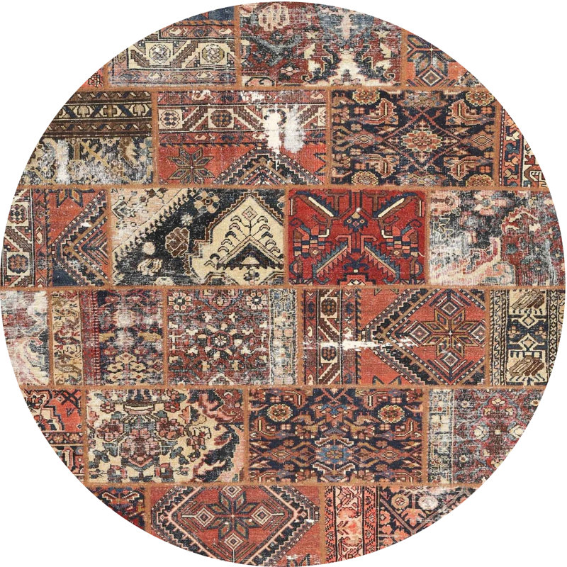 Tapis brun/orange/bleu zone contemporaine, Rond 7 pi