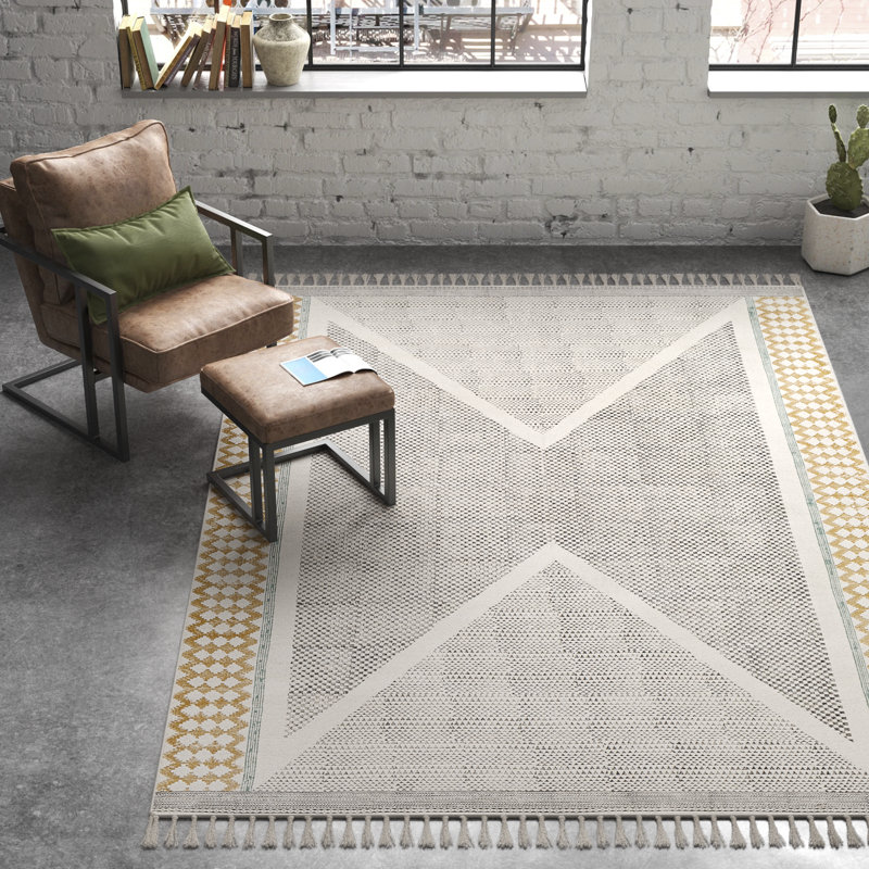 Olmstead Flatweave Cotton Geometric Black/Teal/Mustard/Light Beige Area Rug, Rectangle 8' x 10'