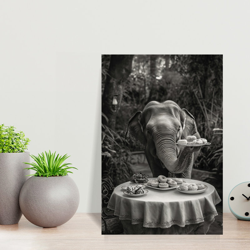 Elephant Tea Party Abstract Forest Landscape Wall Art Print, 45.72cm H x 30.48cm W