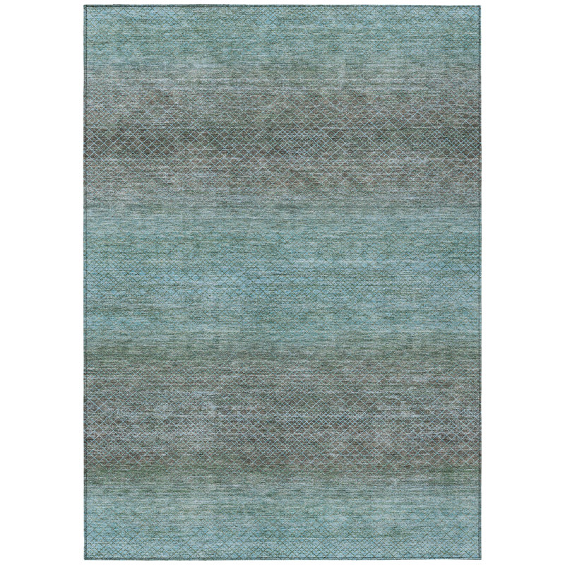 Machine Washable Indoor/Outdoor Xhevrie Teal Rug, Rectangle 8' x 10'
