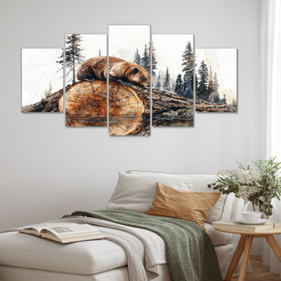 Beaver Dam Lake In Wood Slide I - Beaver Wall Decor - Art mural moderne