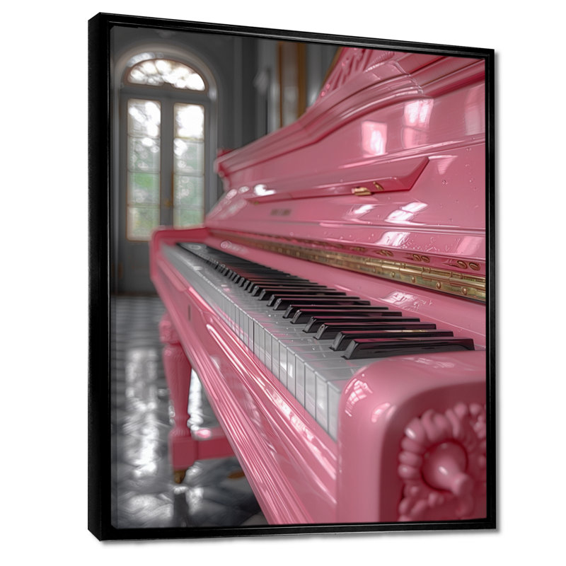 «Pink White 1950S Classic Piano - Music», reproduction d'art mural, Cadre flottant noir, H 24 po x l 32 po