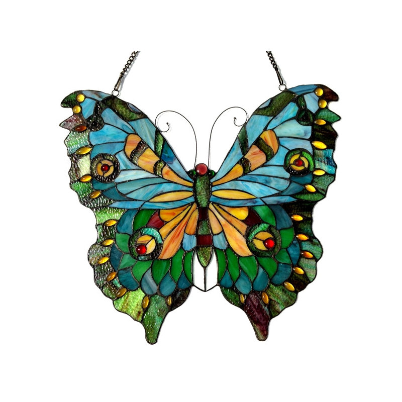  Mariposa Tiffany-Glass Butterfly Window Panel 21x20"