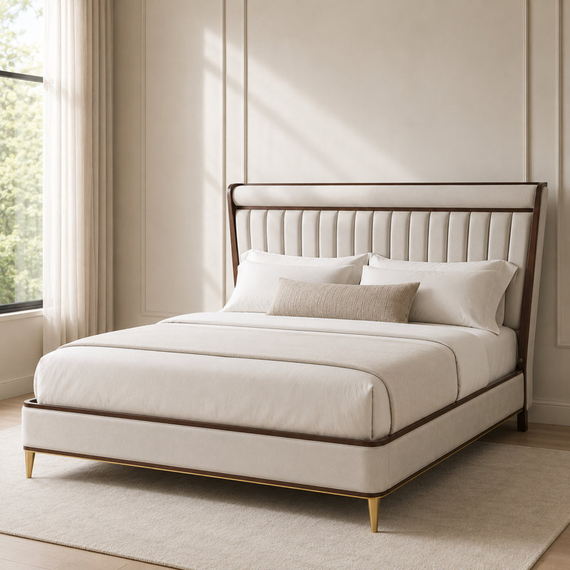 Houston King Channel Tufted Velvet Panel Bed - Porcini/Walnut