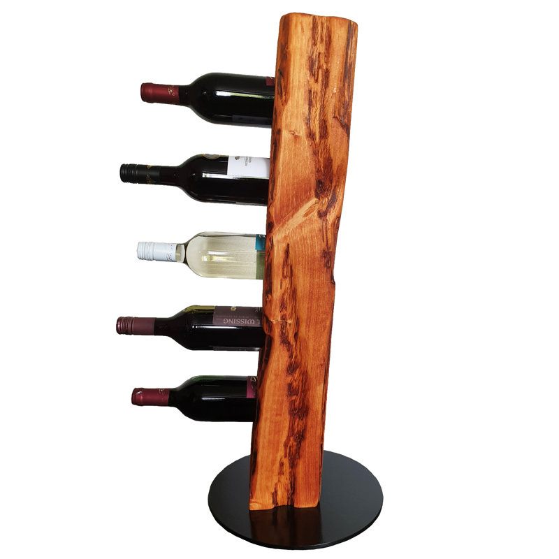 Belfry Kitchen - Rustic wine stand, wine rack, wine holder Made of solid wood; Made by hand For 5 bottles of wine; Height 78 Cm, Diameter 30 Cm; Driftwood look; Country style; Decorative unique specimen