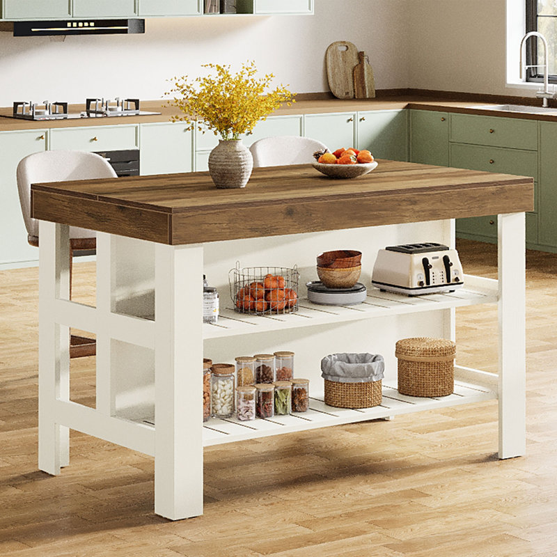 Wood Kitchen Island, White