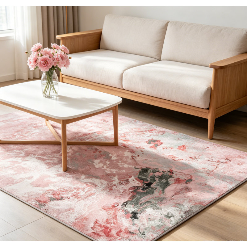 Tapis à motif géométrique abstrait moderne lxt-carp, Pink, Square 9'