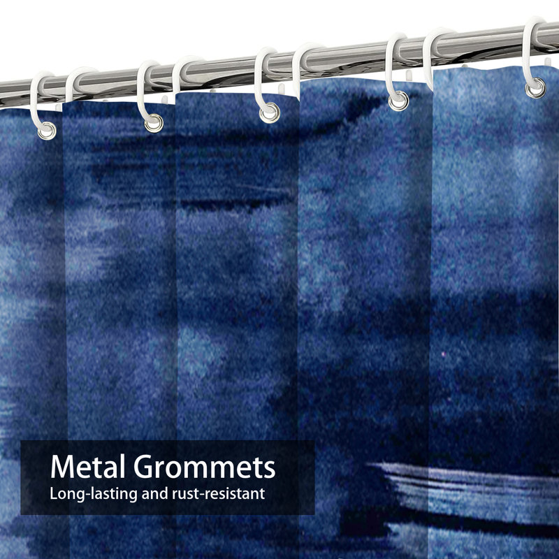 Rideau de douche encre aquarelle bleu nuit avec 12 crochets, L 72 po x l 84 po