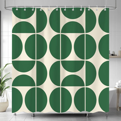 Rideau de douche vert Mid-Century moderne, rideaux de bain bohème à motif géométrique abstrait rétro pour salle de bain, ensemble de salle de bain en polyester imperméable à motif coloré unique avec 12 crochets 72 x 72 po