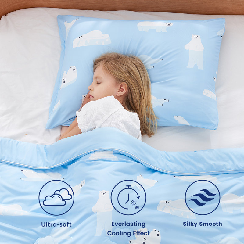 Dream Valley Outlast Cooling Comforter With 1 Pillowcase Set For Kids, Nasa-Grade Technology Cooling Blanket For Toddler, Q-Max  0.45 Aerocool Soft And Cool, Polar Bear, 50 * 70