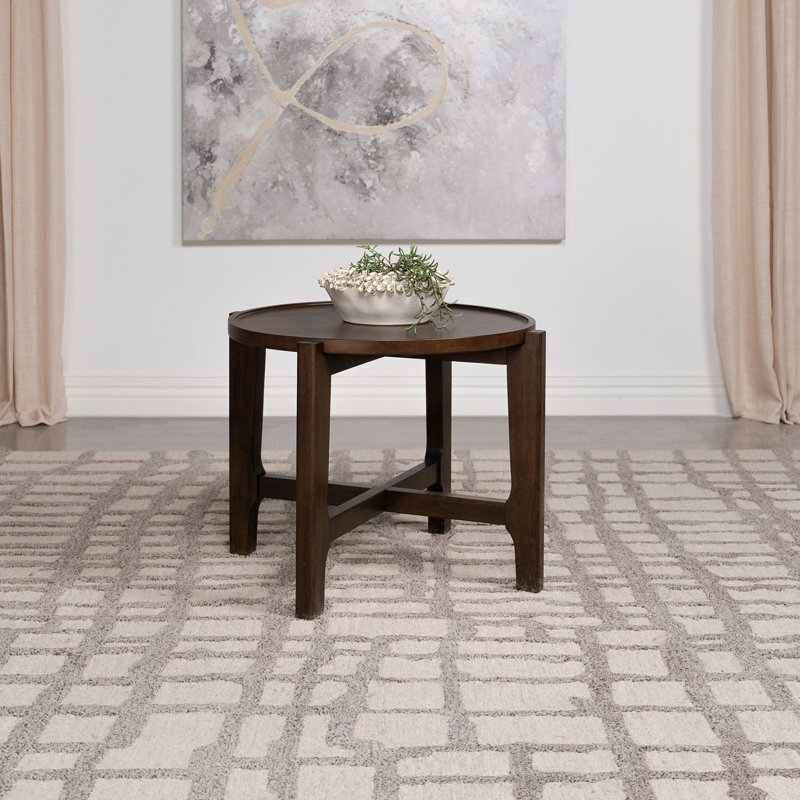 Table de bout ronde en bois massif brun foncé Mavis
