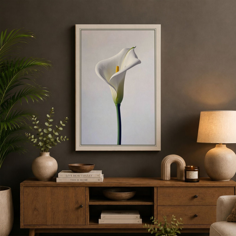 Single Calla Lily Botanical - Wrapped Canvas, 36x24 - 91.4 x 61.0 cm, Black Border
