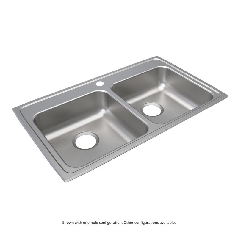 Évier de cuisine à double cuve à montage sur plan L 33 po x l 19,5 po Lustertone, 4 trous, 5,5 po