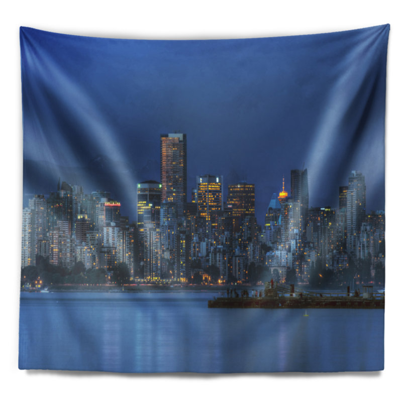 Tapisserie du centre-ville de Vancouver en soirée, H 32 po x l 39 po
