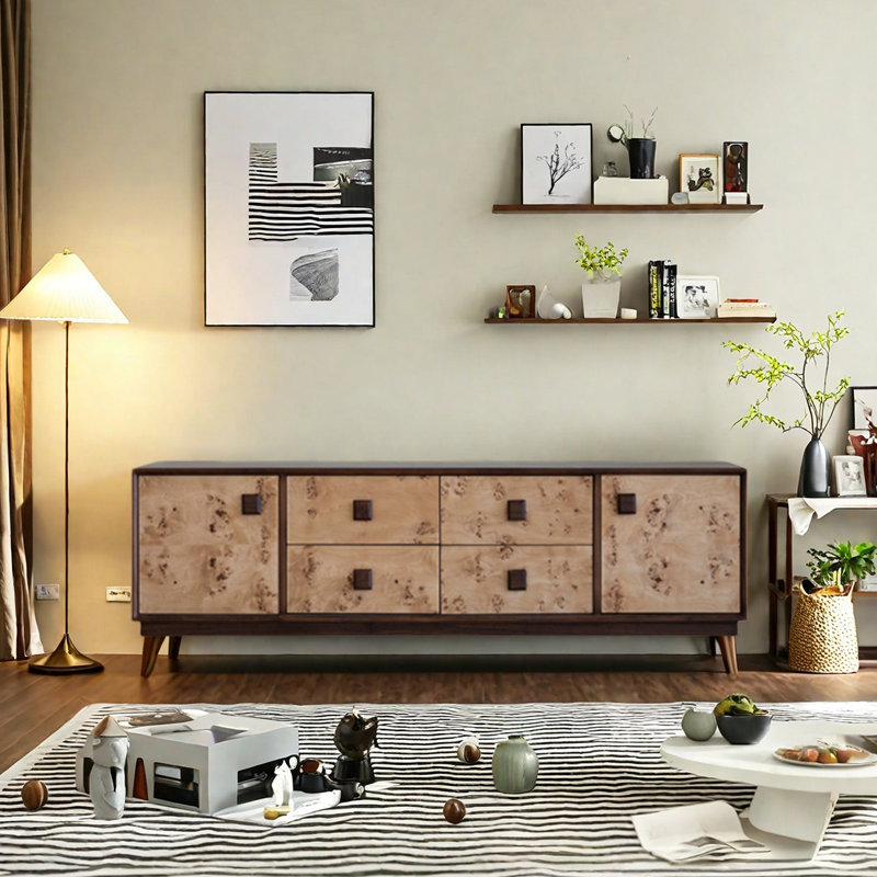 Meuble télé avec panneaux en bois massif multicouches, H 18,89 po x L 70,86 po x l 15,74 po