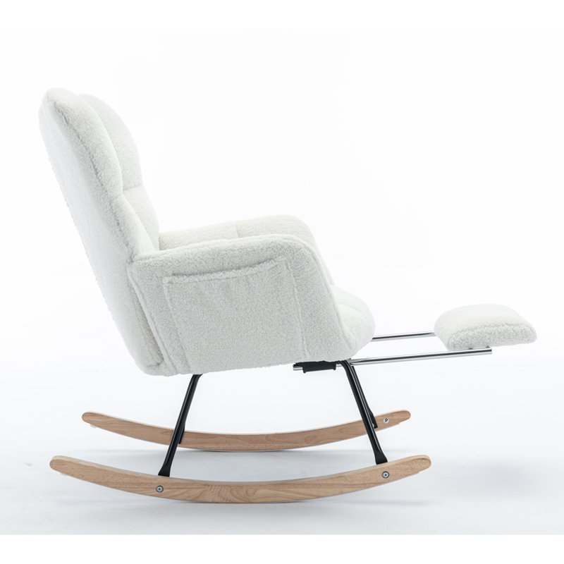 Chaise berçante en tissu avec repose-pieds Teddy, Ivoire ivoire