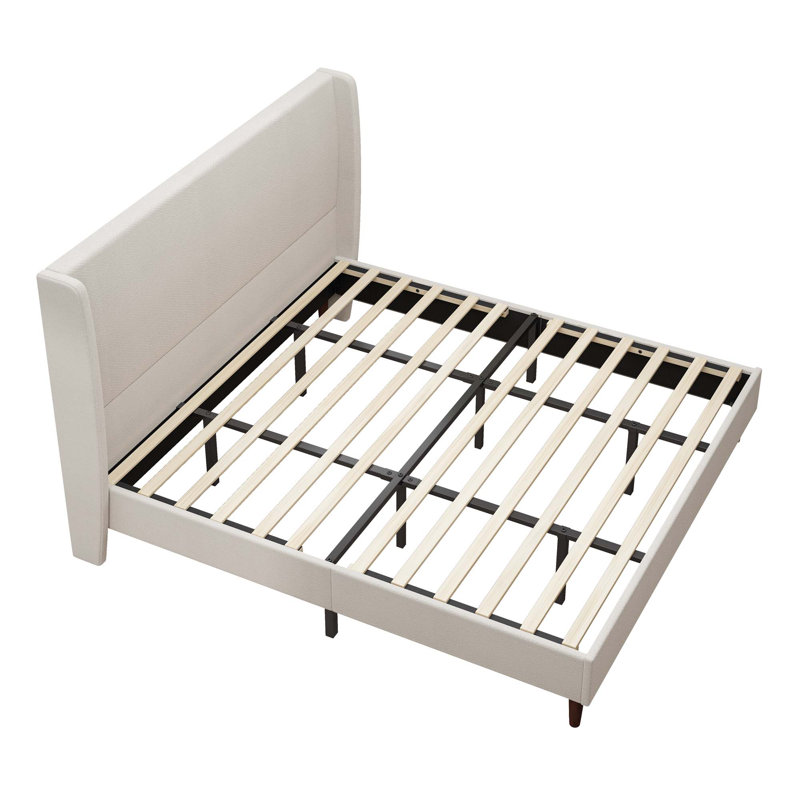 High Headboard Upholstered Bed, King Size Bed Frame, 12-Slat Support, Easy To Assemble, Beige, Chenille Cloth, No Box Spring Needed
