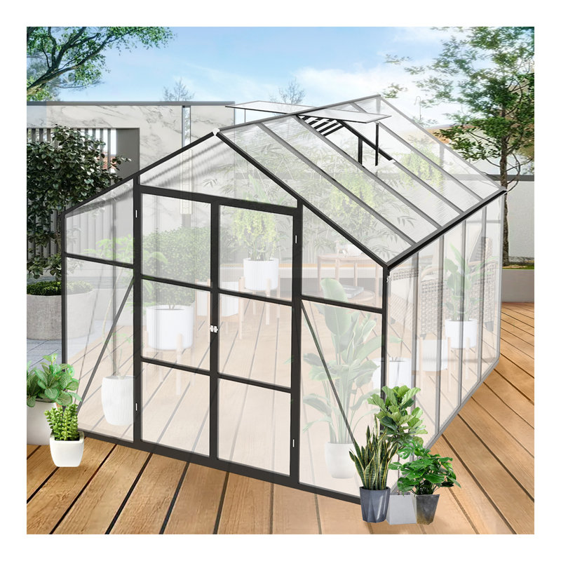 Newly Marketed Gain Height Windproofaluminum Greenhouse 8X10 FT Polycarbonate Greenhouse Raised Base And Anchor Aluminum Heavy Duty Walk-In Greenhouses For Outdoor Backyard In All Season