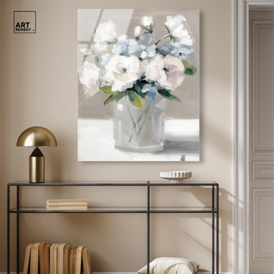 White Roses in a Glass Vase Acrylic Print Floral Wall Art by Art Remedy, Ready to Hang, 30 x 36