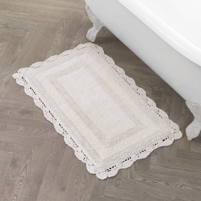 Laura Ashley Crochet Machine Washable Cotton Bath Rug