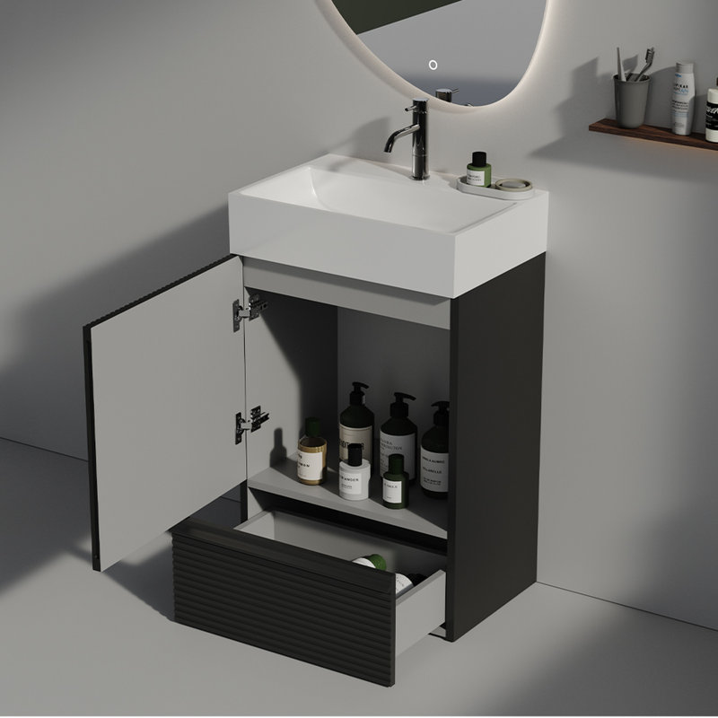 Meuble-lavabo autoportant avec évier en céramique et qualité supérieure Matt Black, Noir