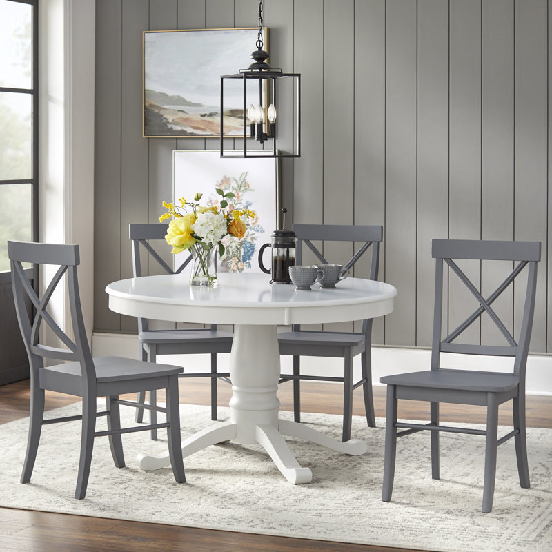 Josanna 4 - Person Pedestal Dining Set, White, Gray