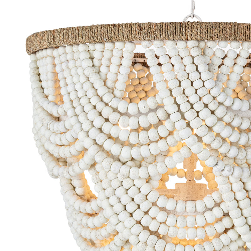 Wood Bead Chandelier, White