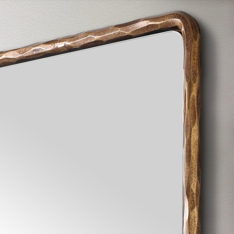 Brunilde Antique Hand-Forged Iron Rectangle Wall Mirror | Rustic Bathroom Vanity Mirror, 36" x 24", Forged Brass