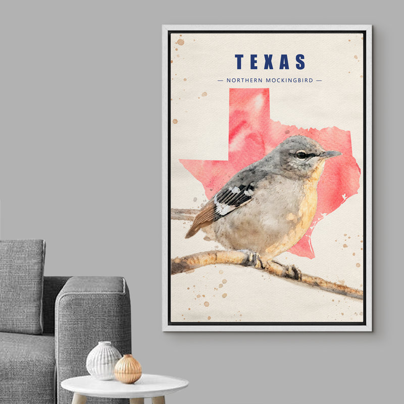 Oiseau moqueur du Nord gris IDÉE4WALL, H 36 po x l 24 po x P 1,5 po, Blanc