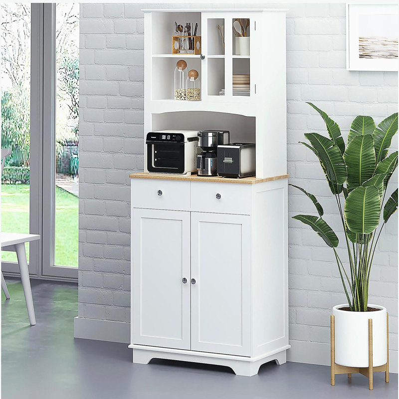 Buffet de cuisine 67 po avec huche, garde-manger avec support à micro-ondes, tablette réglable, 2 tiroirs