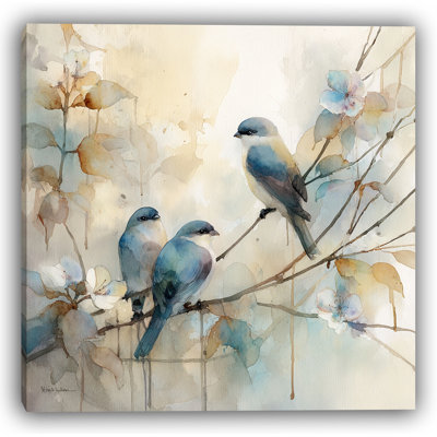 Perche paisible - Oiseaux bleus sur une branche pâle