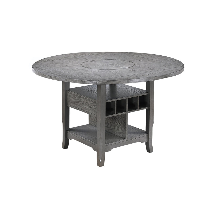 Table de salle à manger à hauteur de comptoir de 1 pièce avec tablette de rangement intégrée Lazy Suzan, Gris, Gris