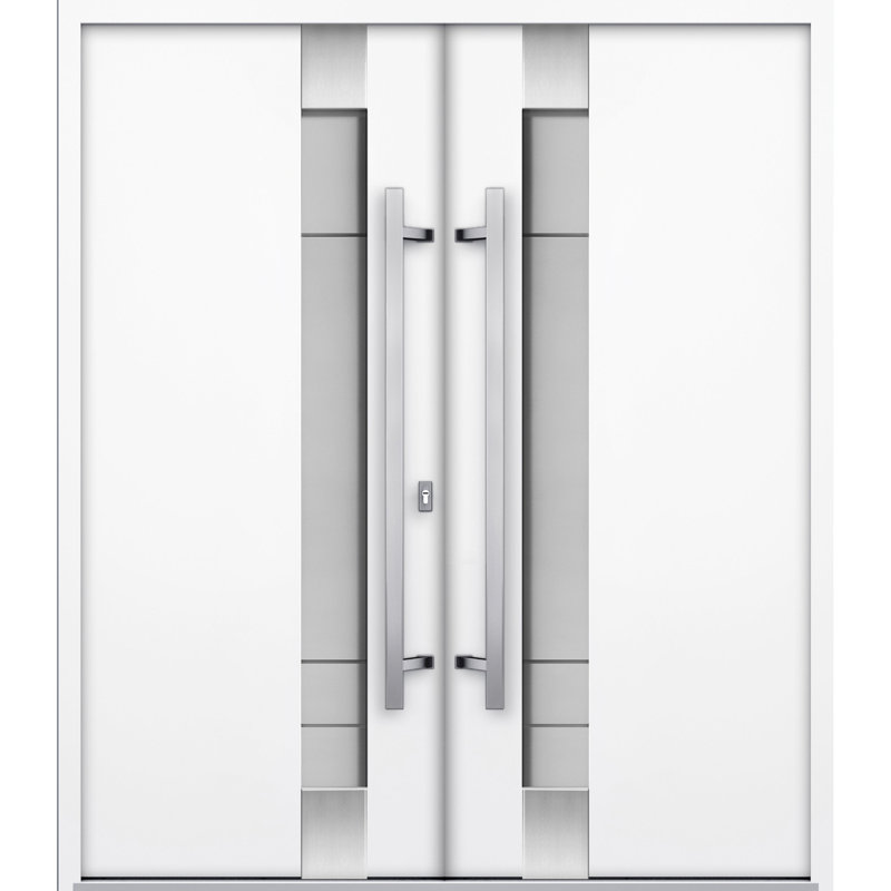 Porte avant en métal pré-suspendue double avant / deux portes en verre givré blanc émaillé 1713 / porte d'entrée moderne peinte à gauche 72 po x 80 po