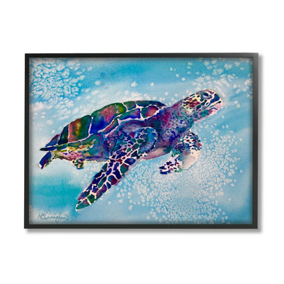 Belle tortue de mer nageant dans l'eau tachetée éclaboussant par MB Cunningham - Peinture