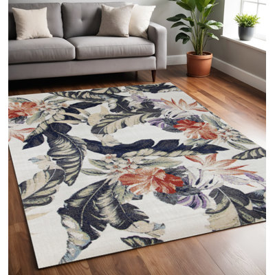 Tapis rouge brique crème et vert 5 pi x 8 pi