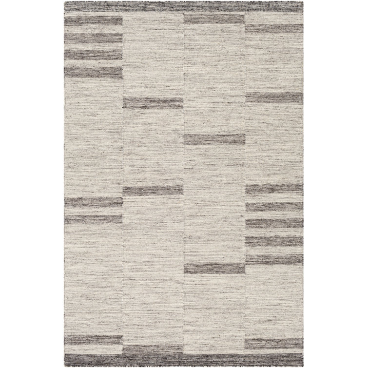 Tapis rayé ivoire / gris anthracite en laine tissé à plat à la main