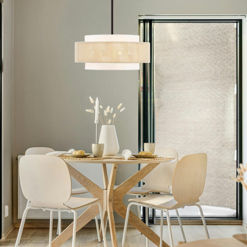 Reenat 18" 4-Light Dimmable Drum Chandelier with Hand-Woven Rope Shade, Bronze